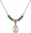 18-Inch Hamilton Gold Plated Necklace with 4mm Emerald Birthstone Beads and Saint Maron Charm.