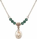 18-Inch Hamilton Gold Plated Necklace with 4mm Emerald Birthstone Beads and Pope Francis Charm.